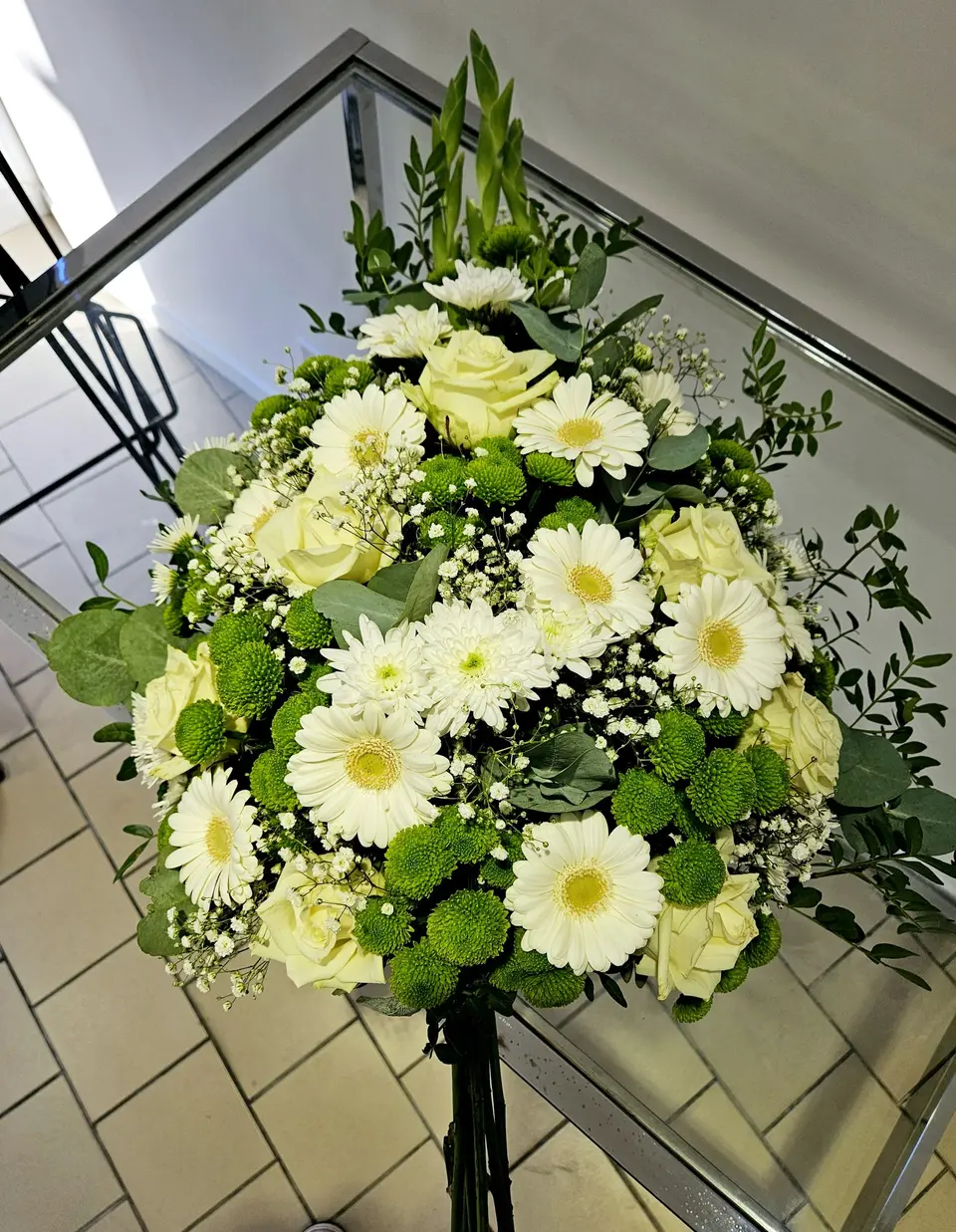 Gerbe de deuil blanche et verte